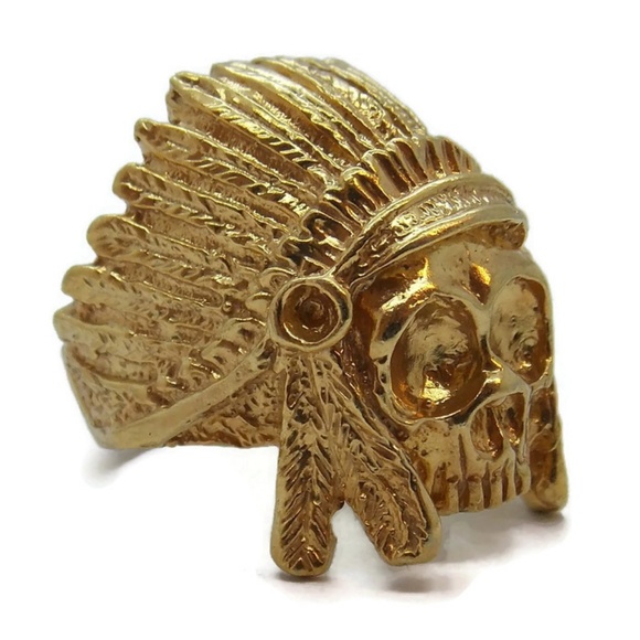 14k Solid Yellow Gold Indian Skull Ring!!